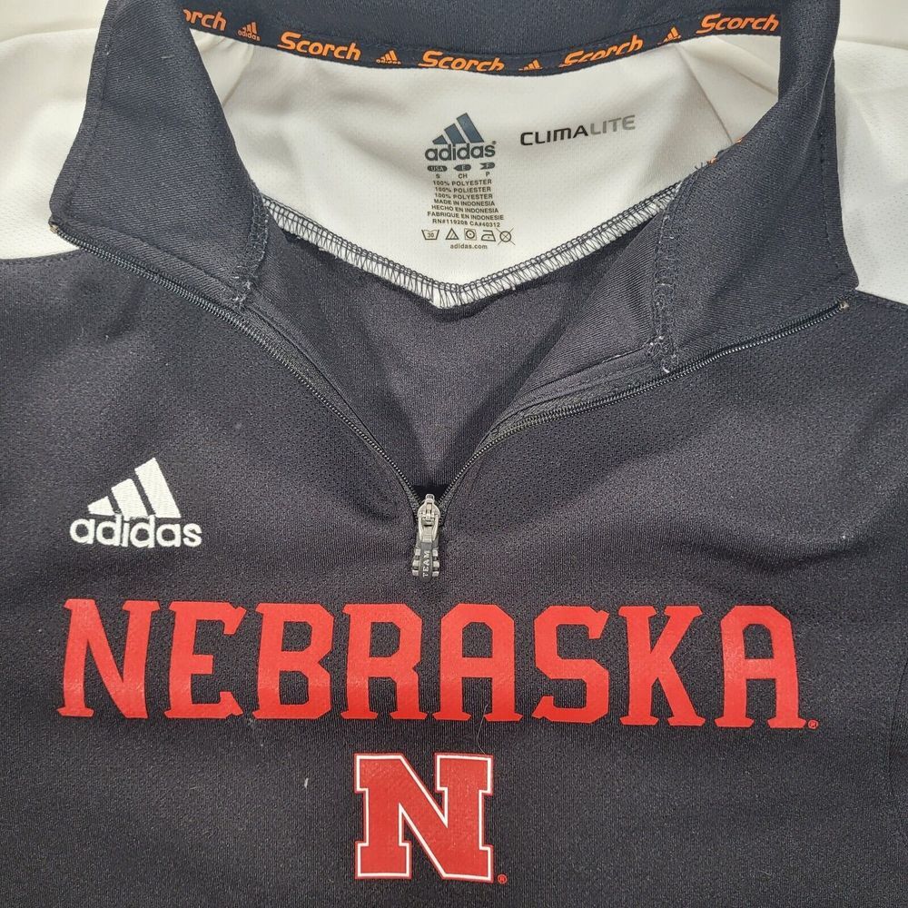 Nebraska Men's Small Adidas ClimaLite Scorch 1/4‎ Zip Black White Pullover